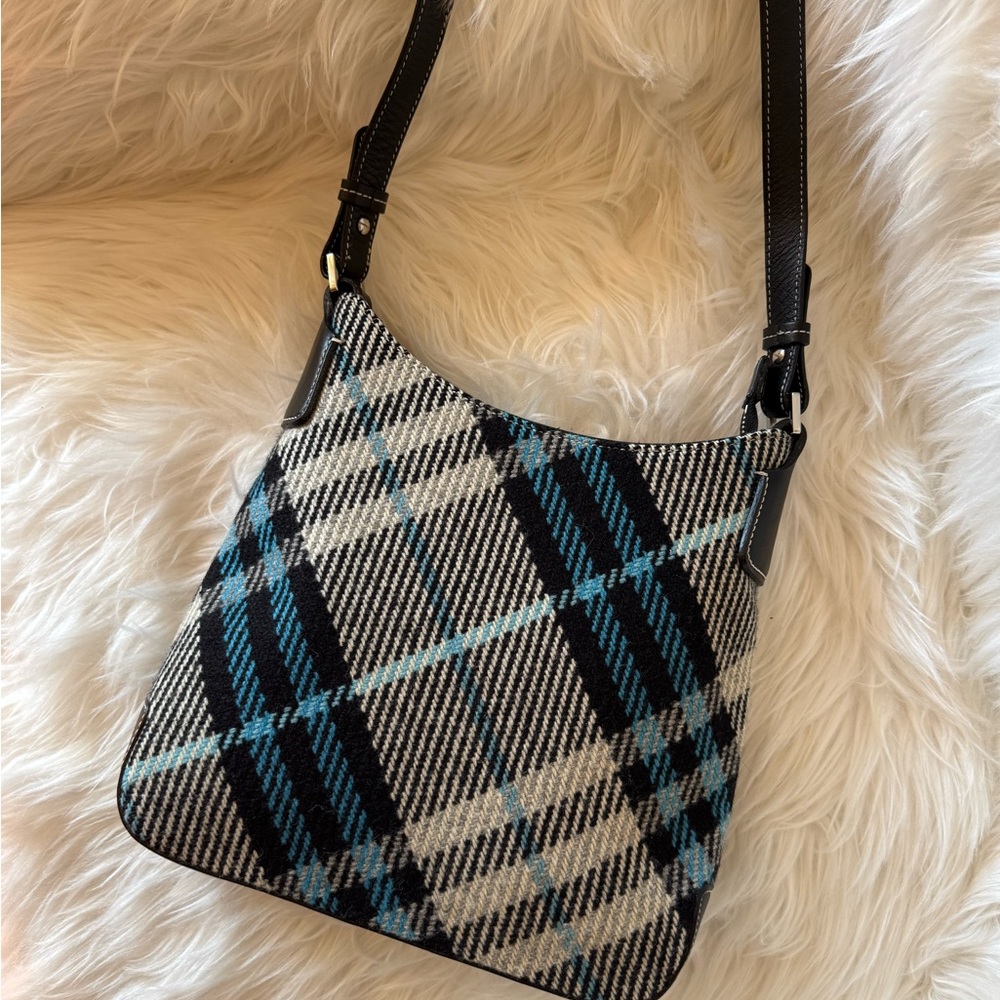 Burberry Black White and Teal Plaid Crossbody Bag